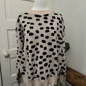Harper Heritage Black & Cream Leopard Cheetah Sweater Boho Chic Western Casual L